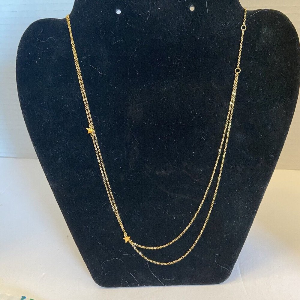 JZJ Jennifer Zeuner gold necklace 2 asymmetric stars  2 strands